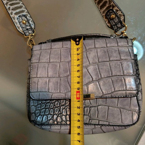Double sided bag used, grey and silver croco-snake style