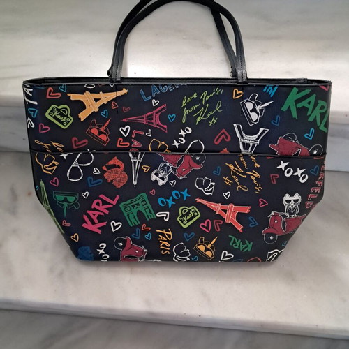 Karl Lagerfeld Paris Graffiti shoulder bag used, black multicolor