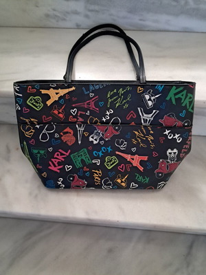 Karl Lagerfeld Paris Graffiti shoulder bag used, black multicolor