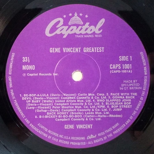 Gene Vincent Greatest vinyl near mint, rockabilly