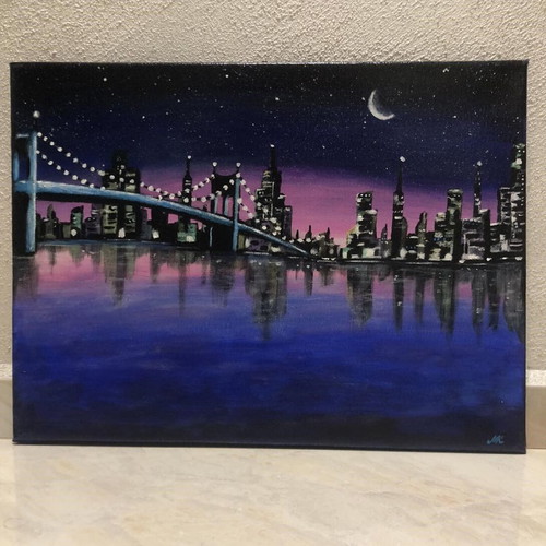 Night Cityscape Acrylic Painting 40x30 cm new
