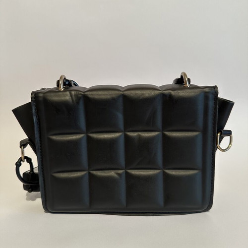 Leather handbag like new, black with shoulder strap and sanitizer bottle