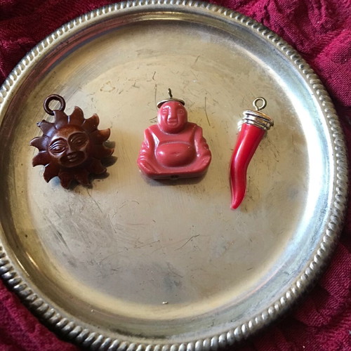 3 small bakelite charm amulets new