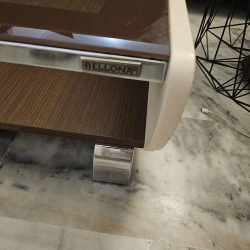 Coffee table used with glass top and storage space, brown and beige