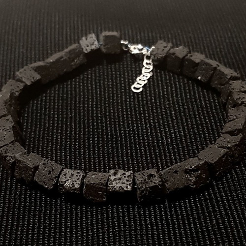 Black rock bracelet with black lava and 925 silver, handmade