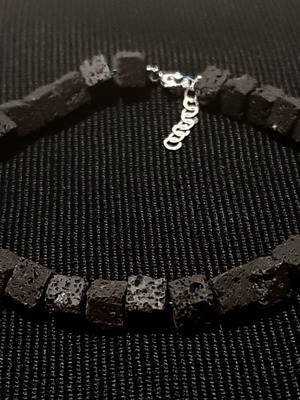 Black rock bracelet with black lava and 925 silver, handmade