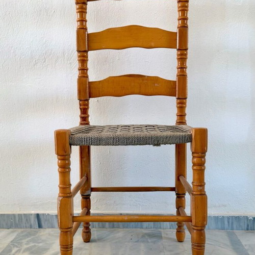 Vintage Ladder-Back Chair with Woven Seat Refurbished