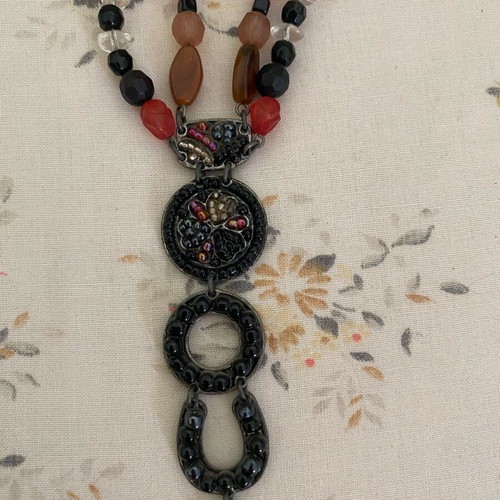 Necklace black with multicolored beads new