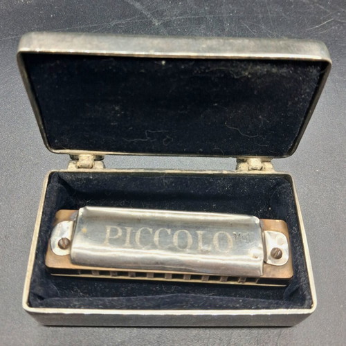 Vintage M. Hohner Piccolo Harmonica C Moll used with velvet case