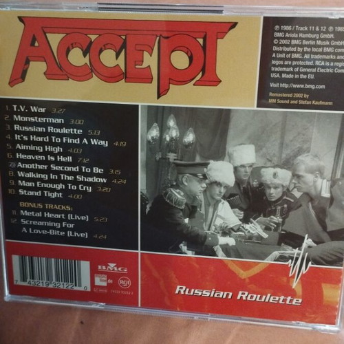 Accept Russian Roulette CD remastered edition like new, metal