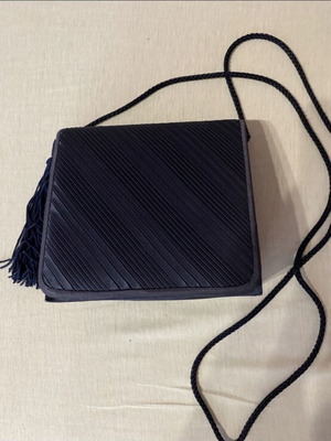 Satin Evening Clutch Bag with Tassel dark blue, like new