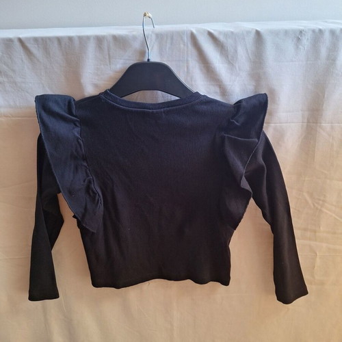 Zara Kids black ribbed long sleeve ruffle top, size 9 years 134 cm