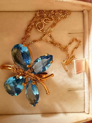 Gold Necklace K18 Butterfly with Blue Sapphire New
