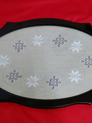 Oval serving tray with Lefkaritiko embroidery insert new 47x29 cm