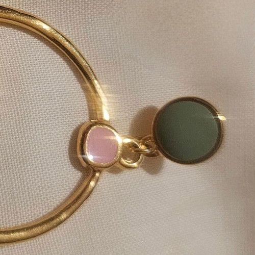 Handmade hanging earrings new with green stones and gold-tone details
