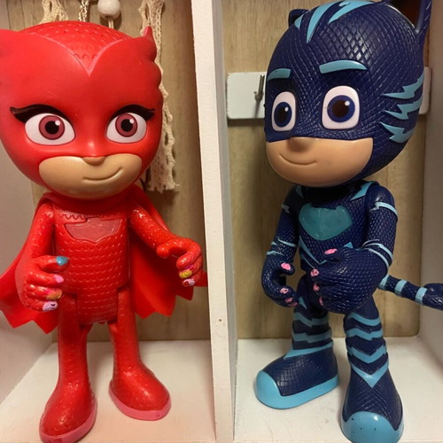 PJ Masks hero set Owlette and Catboy with gift Bubble Face used