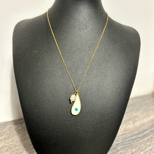 Pendant Drop Eye Amulet with Pearl New, Stainless Steel
