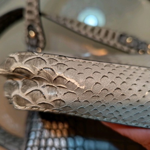 Double sided bag used, grey and silver croco-snake style