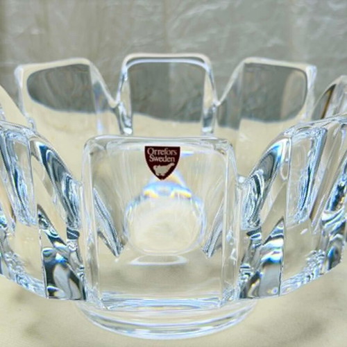 Orrefors Corona Crystal Bowl vintage by Lars Hellsten like new