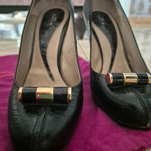 Etro shoes used, black leather pumps size 38