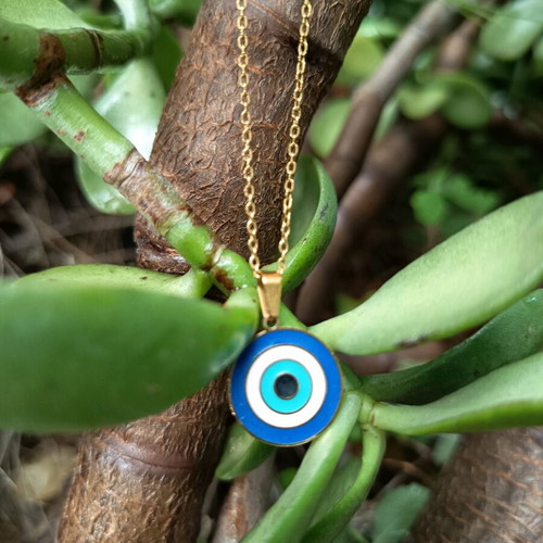 Evil eye necklace used, gold color, stainless steel