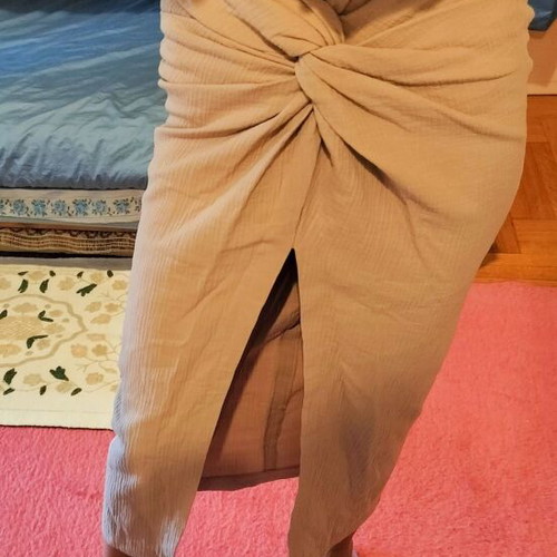 Zara midi skirt new, beige, cotton with slit and knot