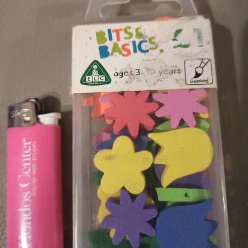 Craft materials balloons and foam flowers with felt