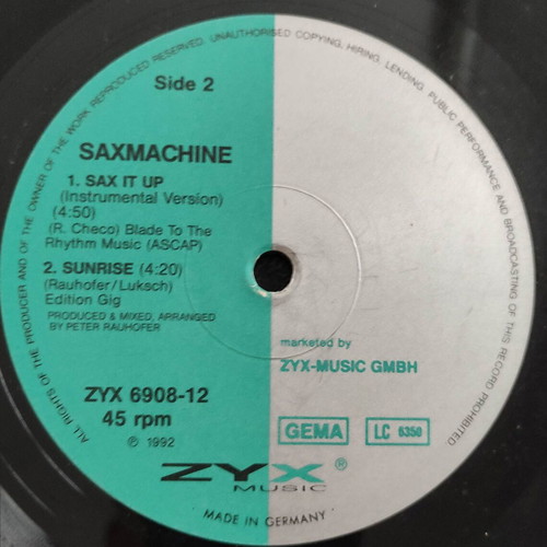 Saxmachine Sax It Up 12'' single vinyl used, 1992 German print