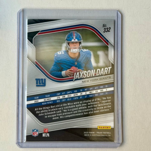 Panini Prizm 2025 Card Jaxson Dart #332 Base Rookie RC New York Giants new