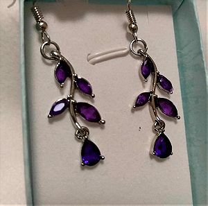 Σκουλαρίκια τσαμπί με μωβ λαμπερές πέτρούλες //Purple Leaf Drop Earrings
