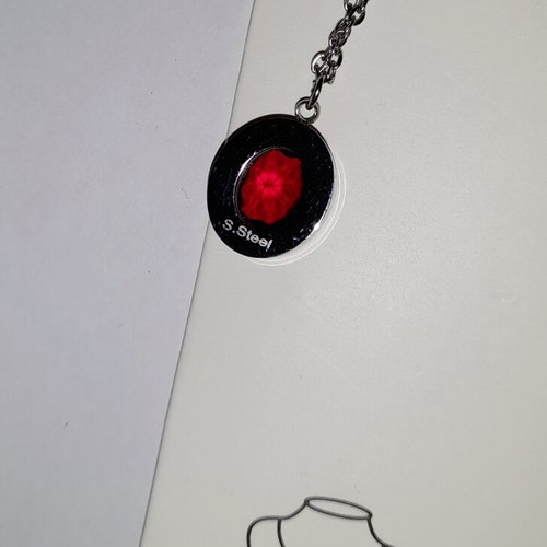 Stainless steel necklace with red stone new