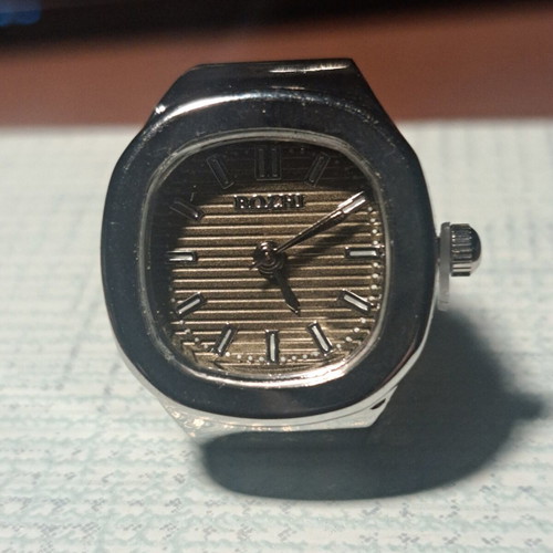 Ring watch with khaki dial and silver bracelet like new
