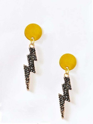 Handmade lightning earrings with steel and black strass new