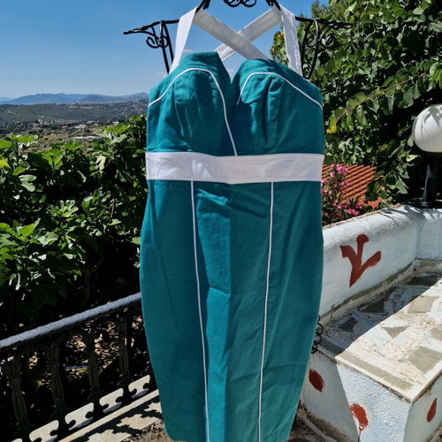 Raxevsky turquoise dress with white straps XS like new