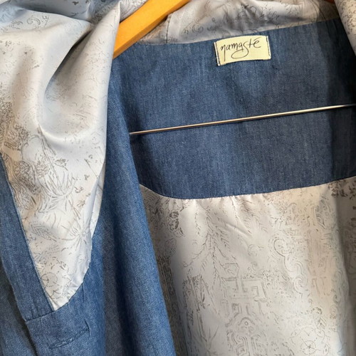 Namaste trench coat used in denim color with lining and hood