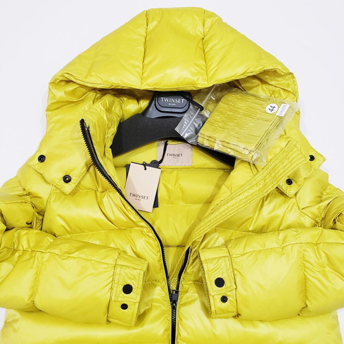 Twinset women's long winter down jacket new, yellow-green, M-L
