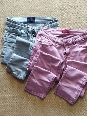 Slim fit leggings pants used, size S, pink and turquoise