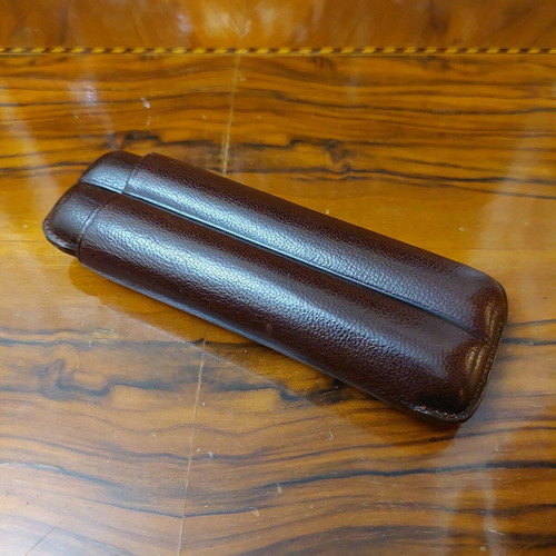 Leather case for 2 cigars new, brown