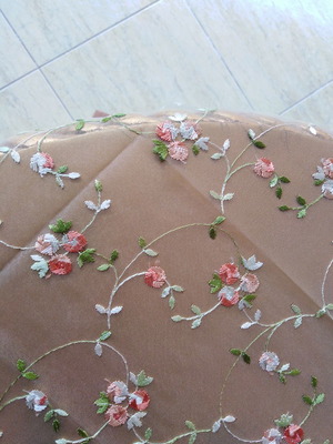 Τραπεζοκαρέ σετ κεντημένη οργάντζα με φάσα ροδάκινο, 5 τεμάχια