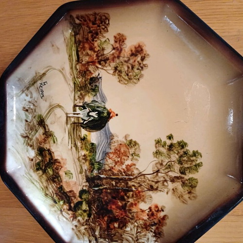 Decorative octagonal plates handmade painted, set of 3 new, 26cm