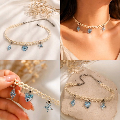Knitted choker new with blue charms