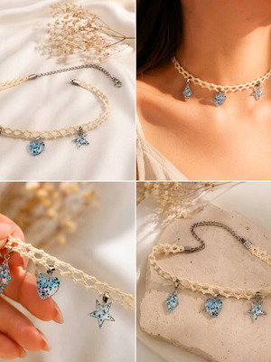 Knitted choker new with blue charms