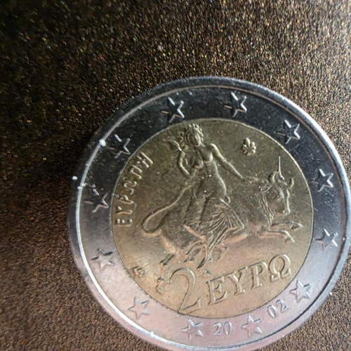 2 Euro 2002 Greece coin with 4 minting errors