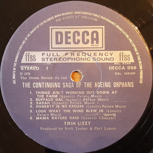 Thin Lizzy The Continuing Saga Of The Ageing Orphans vinyl record used, rock