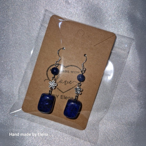 Hypoallergenic handmade earrings with natural lapis lazuli stone new