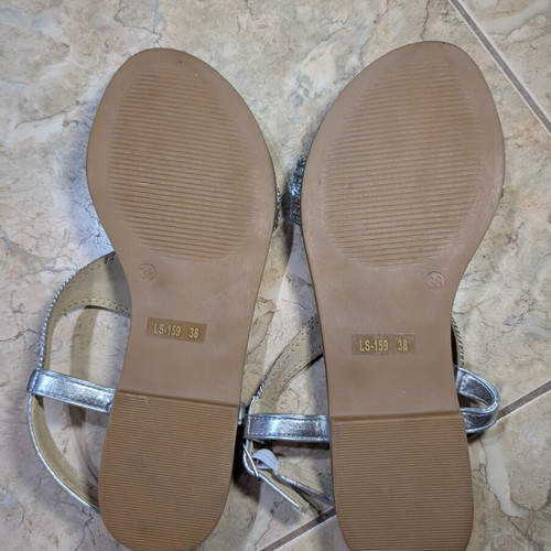 Silver flat sandals with rhinestones size 38 new
