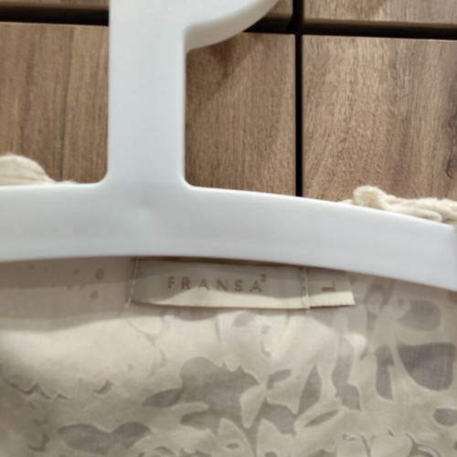 Fransa Ecru Wrap Top with Ruffles and Side Tie, Like New