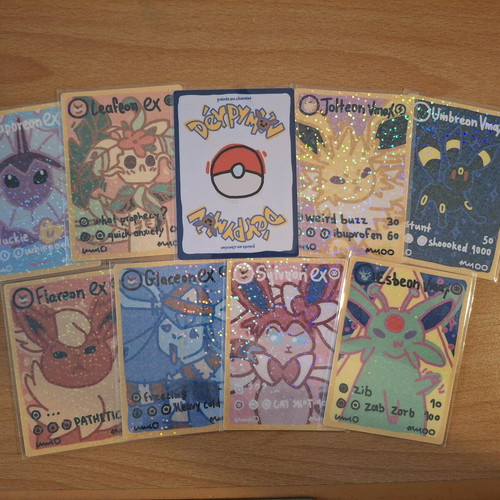 Fanmade Derpymon cards with foil confetti, set of 9