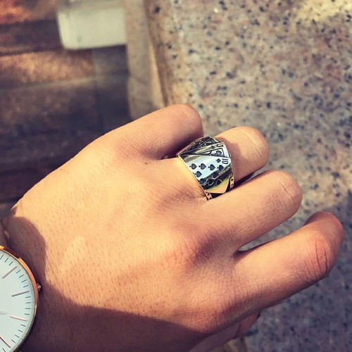 Cool ring with playing cards new, silver plated, hip hop style, adjustable