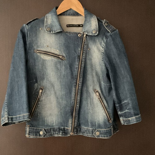 Zara Jean Jacket Woman Medium Like New Blue 3/4 Sleeve